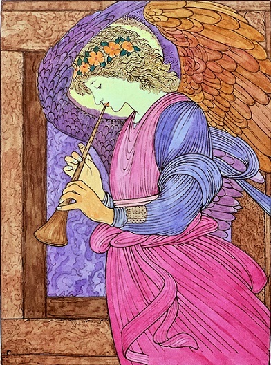 フラジョレットの壁画を演奏する天使