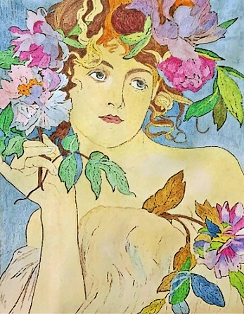 Young Woman with Flowers in Hair by Gaston-Gerard