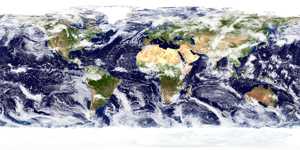 地球上の雲を概観した衛星画像