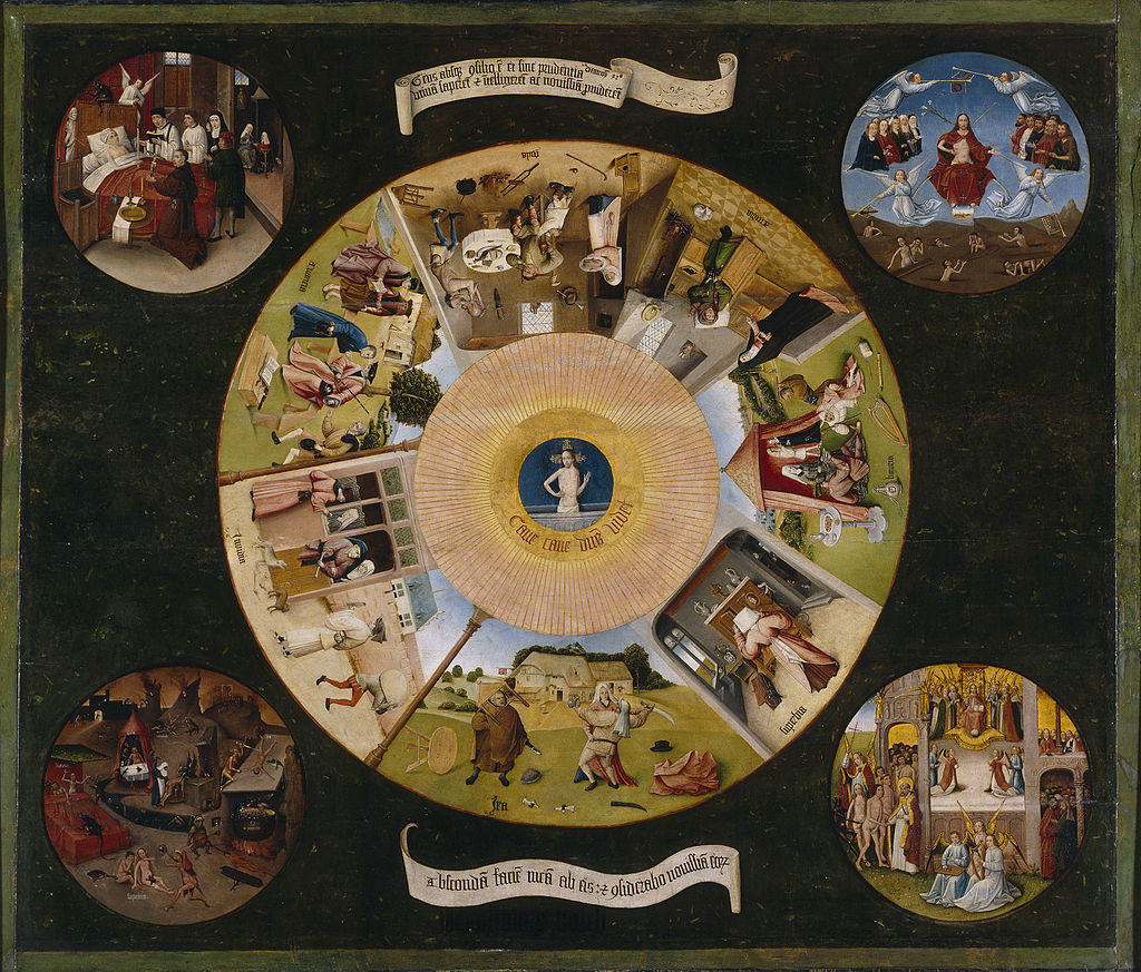 『七つの大罪と四終』（ヒエロニムス・ボス画、1485年頃）