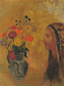 女性の横顔と花瓶