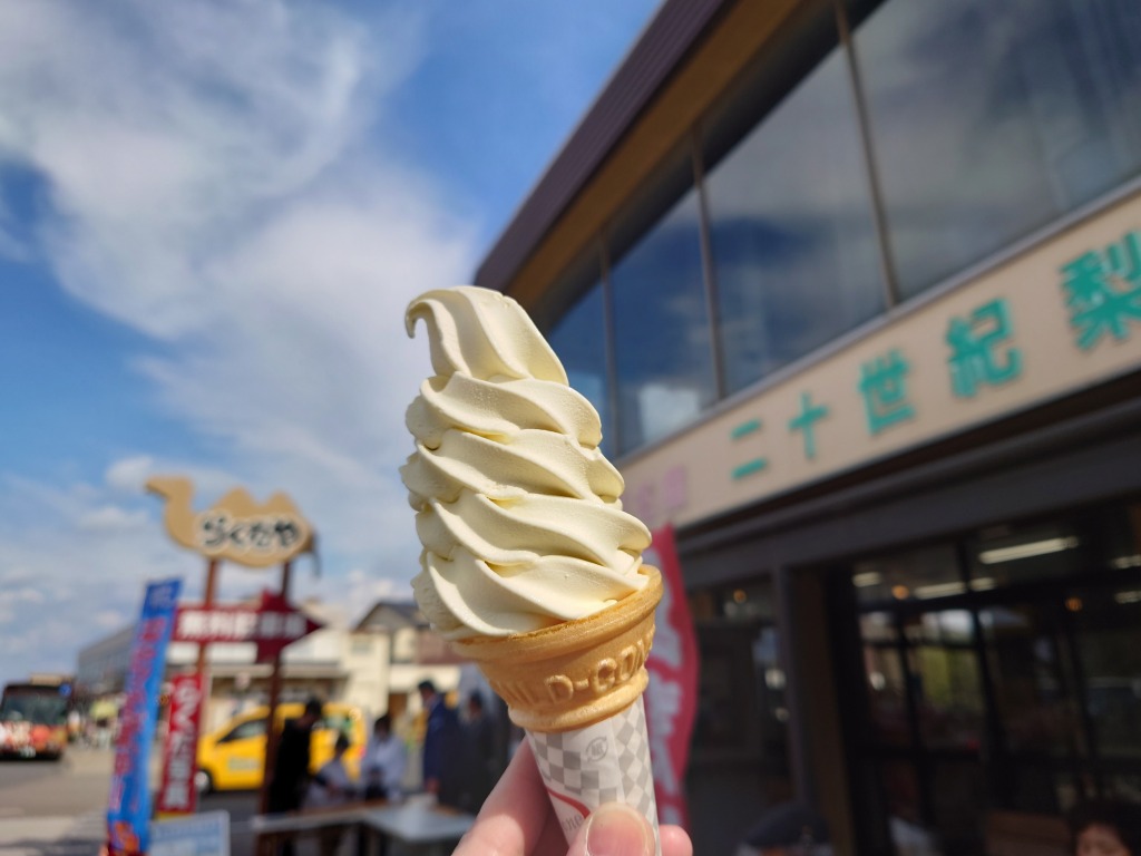 「らくだや(鳥取県鳥取市)」鳥取砂丘のご当地ソフト！梨ソフトクリームを味わいました